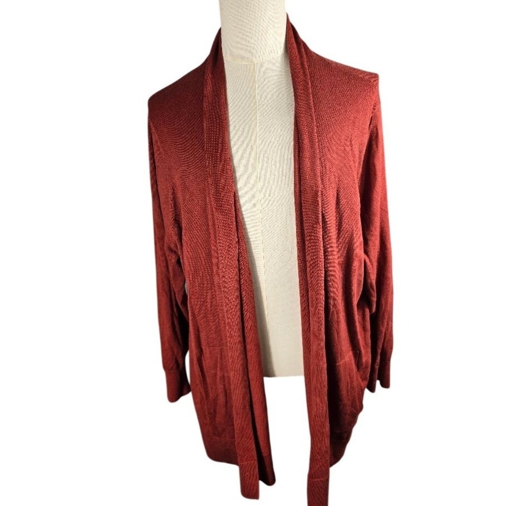 Lands End Womens 3X Open Front Cardigan Sweater Burgandy Long Sleeve‎ Pockets